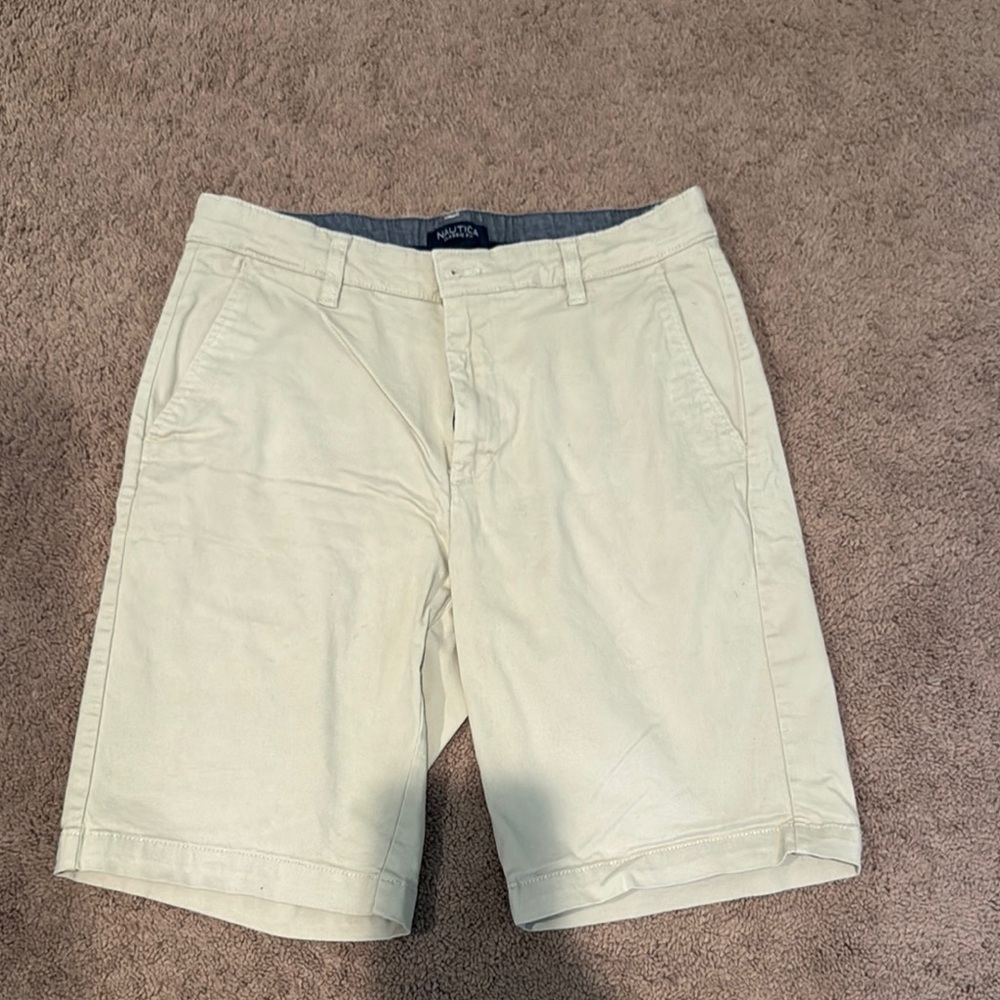 Nautica 30W Classic Fit Cream Flat Front Shorts Casual Style